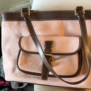 Dooney & Bourke Pink Tote with Brown Leather Trim and Gold Hardware